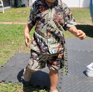 Volcom Kids Tropical Button Down Shirt - Black and Green